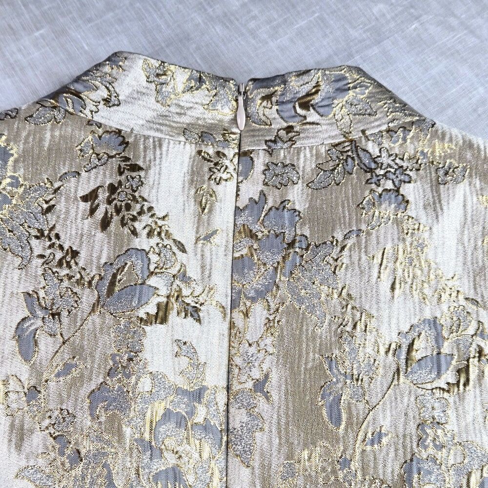Vince Camuto Metallic Floral Jacquard Fit & Flare Dress Gold Gray 12 NWT - Picture 9 of 15